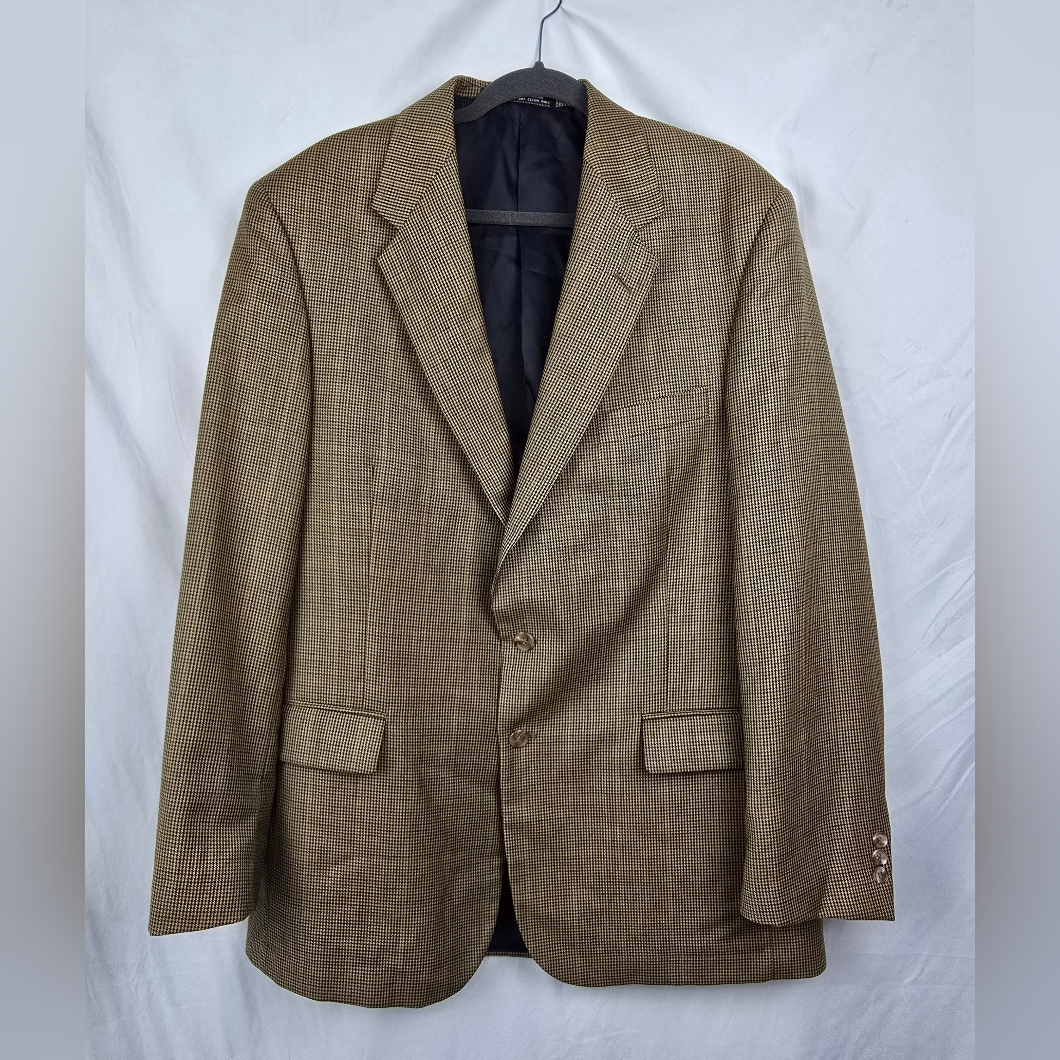 Allyn Saint George Worsted Wool Superfino's 100 Gold Houndstooth Sport Coat 44l